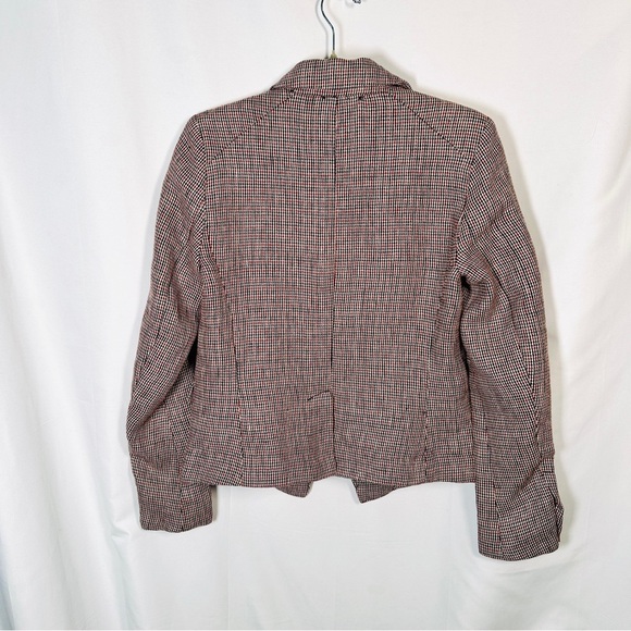 Free People Linen Plaid Tweed Blazer Academia Quiet Luxury Preppy XS Red Navy - Picture 11 of 12